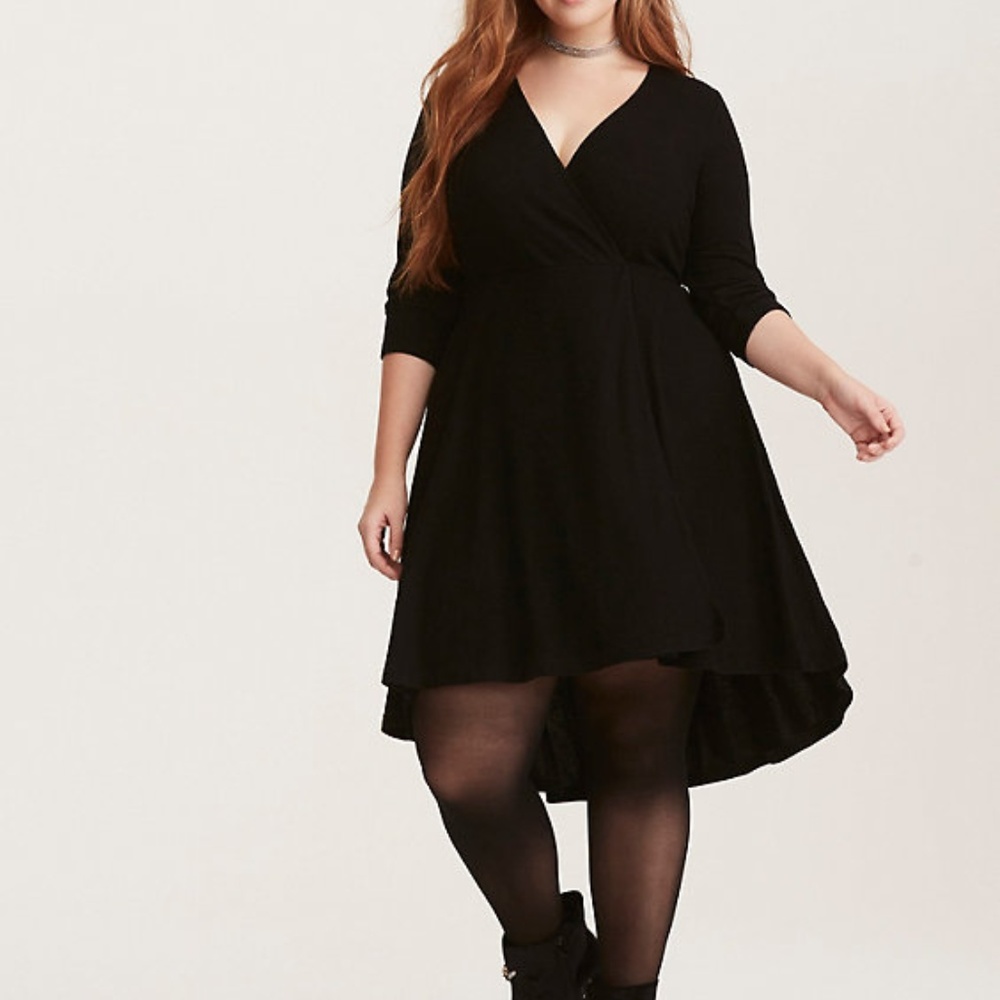 Black Knit Faux Wrap Dress - Torrid